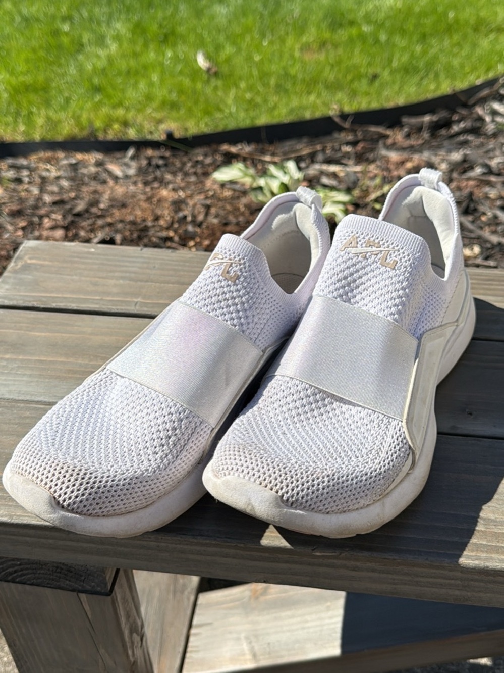 APL White Slip-On Knit Athletic Sneakers with Elastic Band